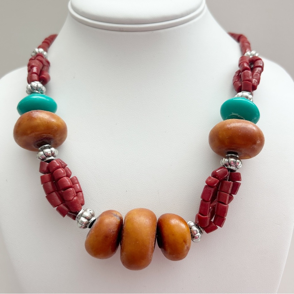 Vintage Moroccan Berber Boho Coral Bone Bead Necklace